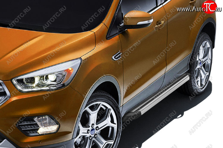 10 699 р. Пороги алюминиевые Slitkoff Ford Kuga 2 рестайлинг (2016-2019) (Luxe Silver)  с доставкой в г. Пермь