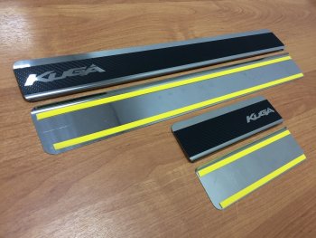 2 489 р. Накладки порожков салона INOX  Ford Kuga  2 (2013-2019) дорестайлинг, рестайлинг (нержавеющая сталь + карбон)  с доставкой в г. Пермь. Увеличить фотографию 3