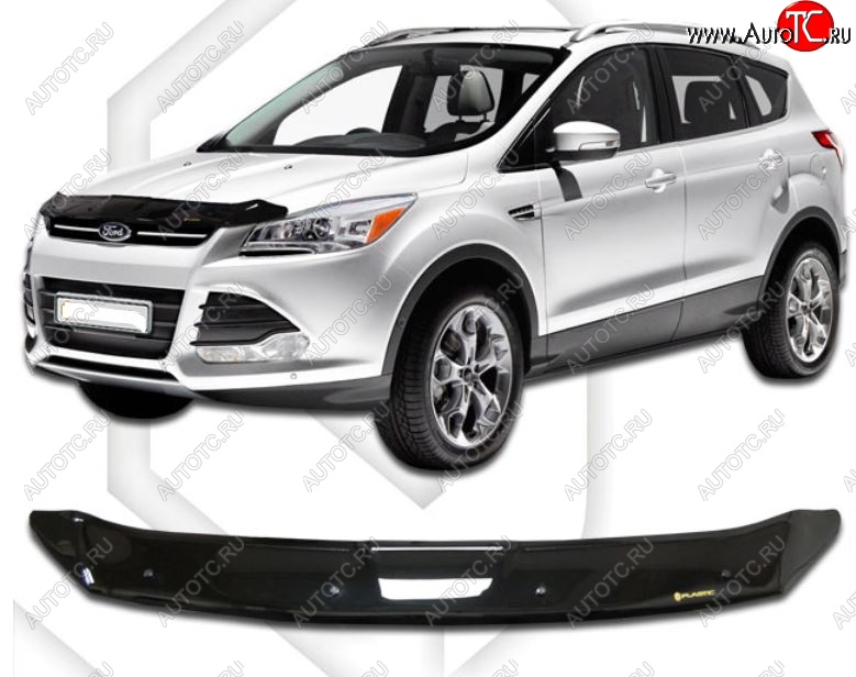 1 999 р. Дефлектор капота CA-Plastic Ford Kuga 2 дорестайлинг (2013-2016) (Classic черный, Без надписи)  с доставкой в г. Пермь