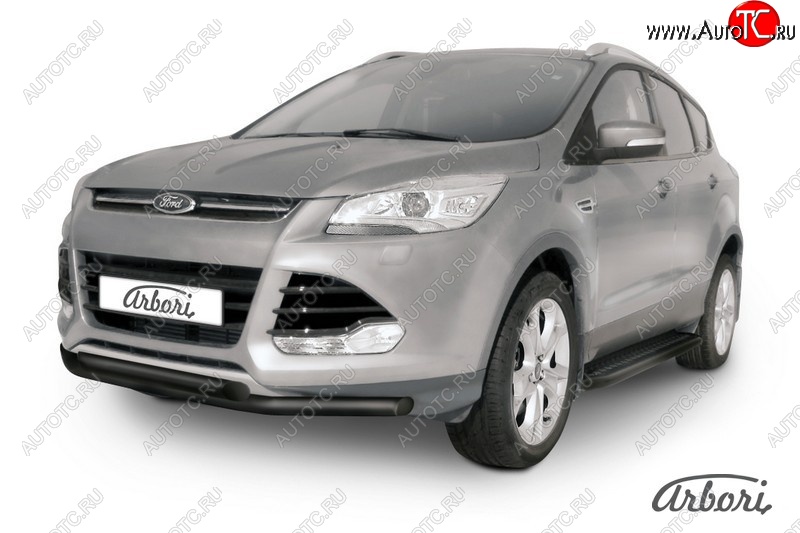 6 119 р. Защита переднего бампера Arbori (черная, 2 трубы d57 mm). Ford Kuga 2 дорестайлинг (2013-2016)  с доставкой в г. Пермь