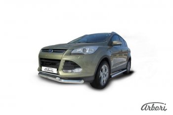 20 519 р. Защита переднего бампера Arbori (нержавейка, 2 трубы d76 и 57 mm) Ford Kuga 2 дорестайлинг (2013-2016)  с доставкой в г. Пермь. Увеличить фотографию 2