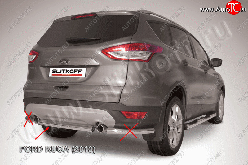 6 499 р. Защита заднего бампера Slitkoff (57 mm, короткая  Ford Kuga  2 (2013-2016) дорестайлинг (Нержавейка, Полированная)  с доставкой в г. Пермь