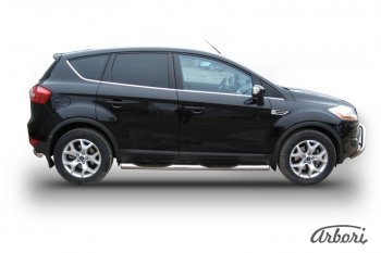 Защита штатных порогов Arbori (с проступью, нержавейка, d76 mm). Ford Kuga 1 (2008-2013)