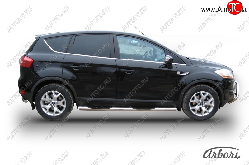 14 579 р. Защита штатных порогов Arbori (с проступью, нержавейка, d76 mm). Ford Kuga 1 (2008-2013)  с доставкой в г. Пермь