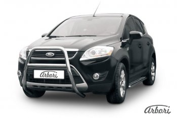 Защита переднего бампера Arbori (высокая с 1 перемычкой, нержавейка, d57 mm) Ford Kuga  1 (2008-2013)