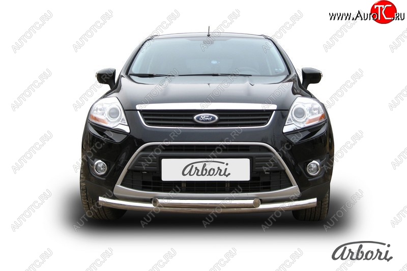15 119 р. Защита переднего бампера Arbori (нержавейка, 2 трубы d57 и 57 mm) Ford Kuga 1 (2008-2013)  с доставкой в г. Пермь