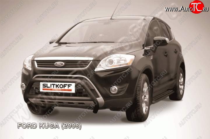 16 899 р. Кенгурятник d57 Slitkoff (низкий с перемычкой) Ford Kuga 1 (2008-2013) (Цвет: серебристый)  с доставкой в г. Пермь