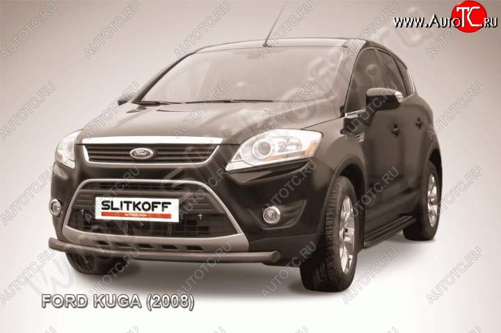 6 899 р. Защита переднего бампера d57 Slitkoff Ford Kuga 1 (2008-2013) (Цвет: серебристый)  с доставкой в г. Пермь