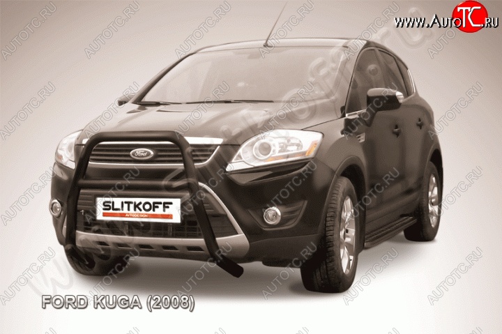 16 899 р. Кенгурятник d57 Slitkoff (высокий, с перемычкой) Ford Kuga 1 (2008-2013) (Цвет: серебристый)  с доставкой в г. Пермь