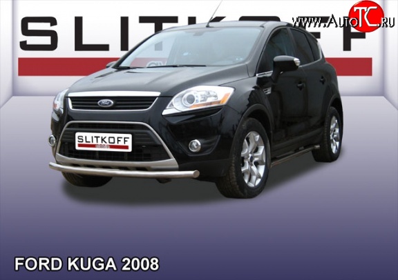 9 999 р. Одинарная защита переднего бампера из трубы диаметром 57 мм Slitkoff Ford Kuga 1 (2008-2013) (Нержавейка, Полированная)  с доставкой в г. Пермь