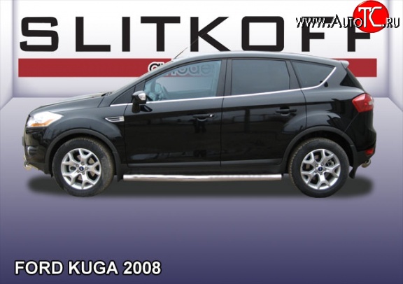 14 999 р. Защита порогов из круглой трубы диаметром 76 мм Slitkoff Ford Kuga 1 (2008-2013) (Нержавейка, Полированная)  с доставкой в г. Пермь
