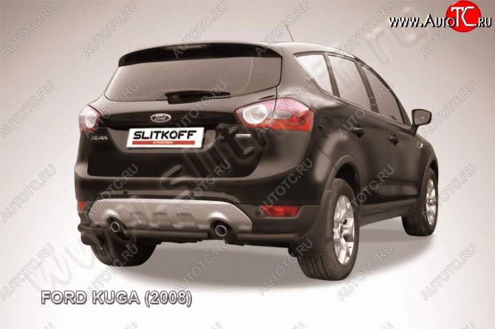 4 549 р. Защита заднего бампера d57 Slitkoff (d57, черная, короткая)  Ford Kuga  1 (2008-2013) (Цвет: серебристый)  с доставкой в г. Пермь