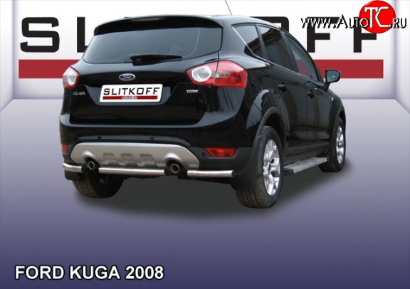 6 499 р. Защита заднего бампера из короткой трубы диаметром 57 мм Slitkoff  Ford Kuga  1 (2008-2013) (Нержавейка, Полированная)  с доставкой в г. Пермь