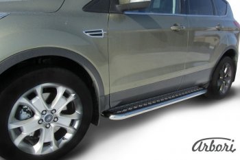 Защита штатных порогов с листом Arbori (нержавейка, алюминий, d57) Ford Kuga  2 (2013-2016) дорестайлинг