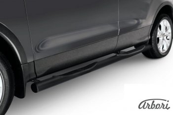 Защита штатных порогов Arbori (с проступью, черная, d76 mm). Ford Kuga  2 (2013-2016) дорестайлинг