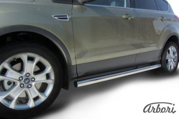 Защита штатных порогов Arbori (нержавейка, d76 mm). Ford Kuga  2 (2013-2016) дорестайлинг