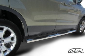 Защита штатных порогов Arbori (с проступью, черная, d76 mm). Ford Kuga  2 (2013-2016) дорестайлинг
