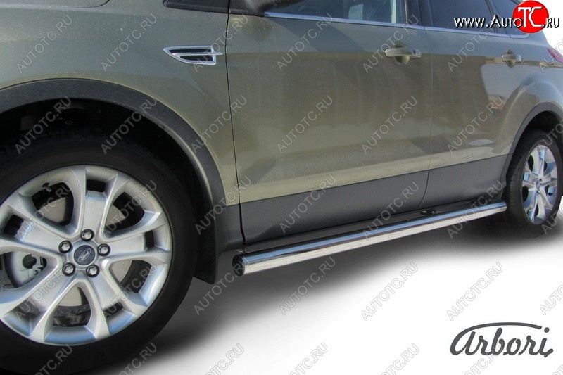 16 019 р. Защита штатных порогов Arbori (нержавейка, d76 mm).  Ford Kuga  2 (2013-2016) дорестайлинг  с доставкой в г. Пермь