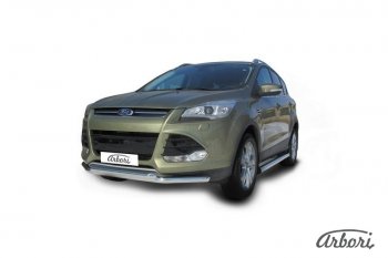 20 799 р. Защита переднего бампера Arbori (нержавейка, 2 трубы d57 и 57 mm)  Ford Kuga  2 (2013-2016) дорестайлинг  с доставкой в г. Пермь. Увеличить фотографию 2