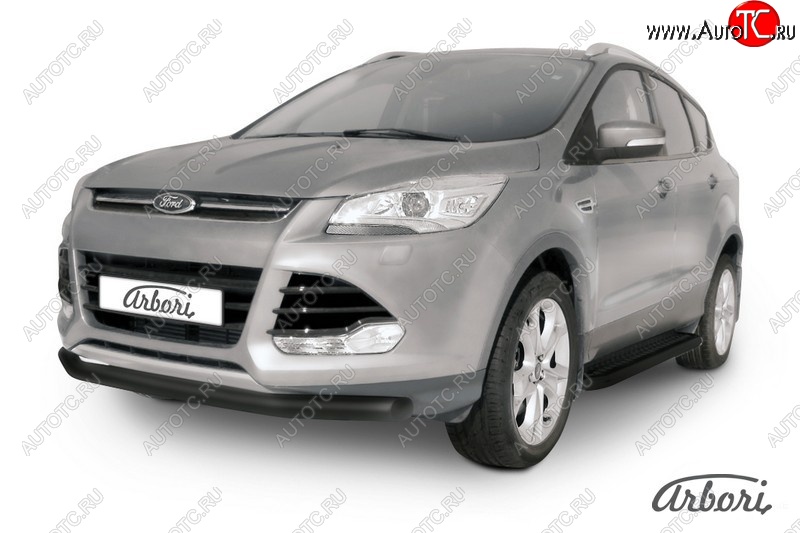 7 019 р. Защита переднего бампера Arbori (черная, 1 труба d76 mm). Ford Kuga 2 дорестайлинг (2013-2016)  с доставкой в г. Пермь