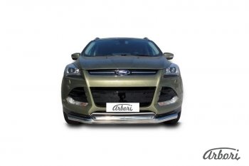 Защита переднего бампера Arbori (нержавейка, 2 трубы d76 и 57 mm) Ford Kuga 2 дорестайлинг (2013-2016)