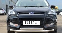 Защита переднего бампера (2 трубыØ75х42 и 63 мм, нержавейка) Russtal Ford Kuga 2 дорестайлинг (2013-2016)