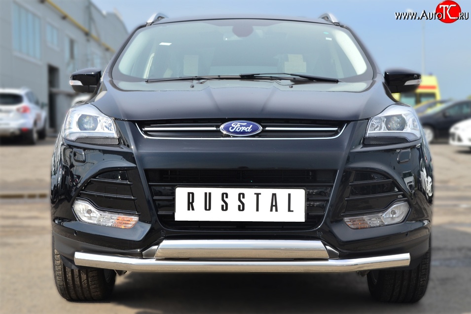 13 999 р. Защита переднего бампера (2 трубыØ75х42 и 63 мм, нержавейка) Russtal Ford Kuga 2 дорестайлинг (2013-2016)  с доставкой в г. Пермь