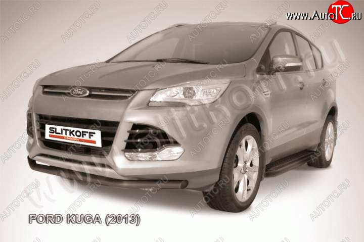 6 899 р. Защита переднего бампера Slitkoff (труба d57) Ford Kuga 2 дорестайлинг (2013-2016) (Цвет: серебристый)  с доставкой в г. Пермь