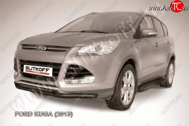 8 199 р. Защита переднего бампера Slitkoff (труба d57/d57) Ford Kuga 2 дорестайлинг (2013-2016) (Цвет: серебристый)  с доставкой в г. Пермь