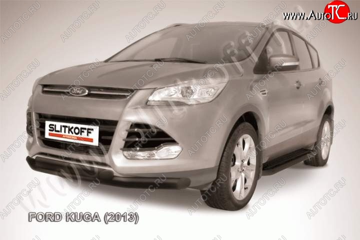 11 299 р. Защита переднего бампера Slitkoff (труба d76/d57) Ford Kuga 2 дорестайлинг (2013-2016) (Цвет: серебристый)  с доставкой в г. Пермь