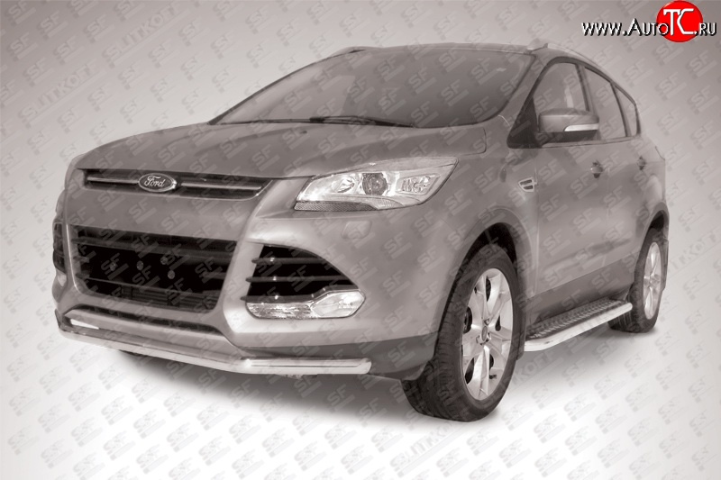 9 999 р. Одинарная защита переднего бампера из трубы диаметром 57 мм Slitkoff Ford Kuga 2 дорестайлинг (2013-2016) (Нержавейка, Полированная)  с доставкой в г. Пермь