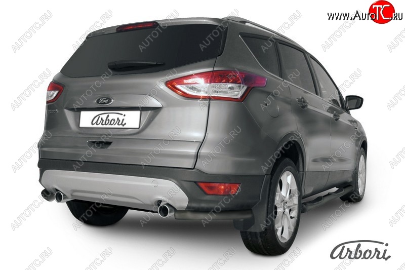 5 399 р. Защита заднего бампера Arbori (уголки, черная, 1 труба d57 mm).  Ford Kuga  2 (2013-2016) дорестайлинг  с доставкой в г. Пермь