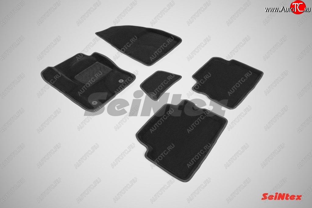 5 249 р. Износостойкие коврики в салон SeiNtex Premium 3D 4 шт. (ворсовые, черные) Ford Kuga 2 дорестайлинг (2013-2016)  с доставкой в г. Пермь