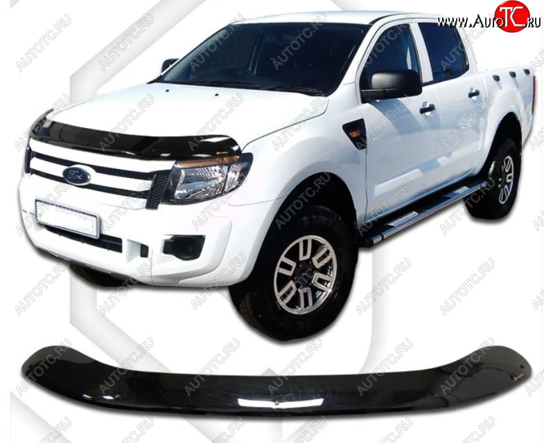 2 199 р. Дефлектор капота CA-Plastic Ford Ranger DoubleCab дорестайлинг (2011-2016) (Classic черный, Без надписи)  с доставкой в г. Пермь