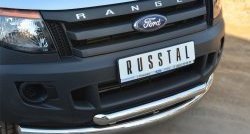 24 499 р. Защита переднего бампера (2 трубыØ76 и 63 мм, нержавейка) SLITKOFF Ford Ranger RapCab дорестайлинг (2011-2016)  с доставкой в г. Пермь. Увеличить фотографию 2