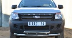 Защита переднего бампера (2 трубыØ76 и 63 мм, нержавейка) SLITKOFF Ford Ranger ( DoubleCab,  RapCab) (2011-2016) дорестайлинг, дорестайлинг