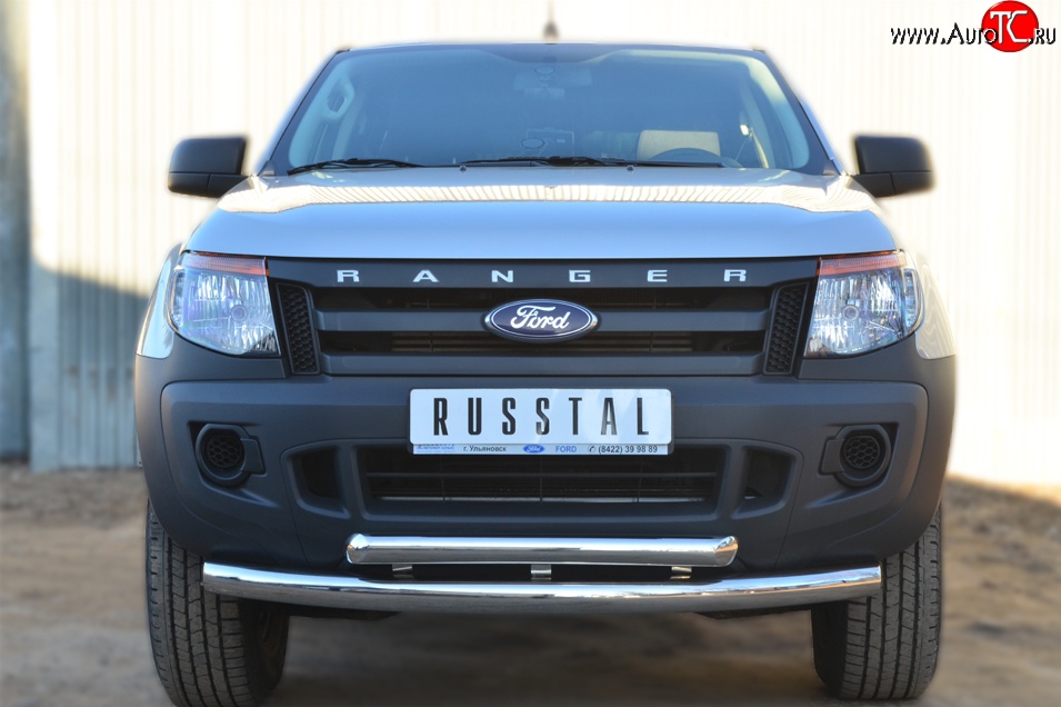 24 499 р. Защита переднего бампера (2 трубыØ76 и 63 мм, нержавейка) SLITKOFF Ford Ranger RapCab дорестайлинг (2011-2016)  с доставкой в г. Пермь
