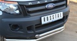 Защита переднего бампера (2 трубыØ76 мм (секции) и 63 мм (дуга), нержавейка) SLITKOFF Ford Ranger ( DoubleCab,  RapCab) (2011-2016) дорестайлинг, дорестайлинг