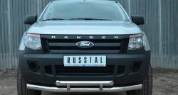 21 999 р. Защита переднего бампера (2 трубыØ76 и 63 мм с декор. элементами, нержавейка) SLITKOFF Ford Ranger RapCab дорестайлинг (2011-2016)  с доставкой в г. Пермь. Увеличить фотографию 2