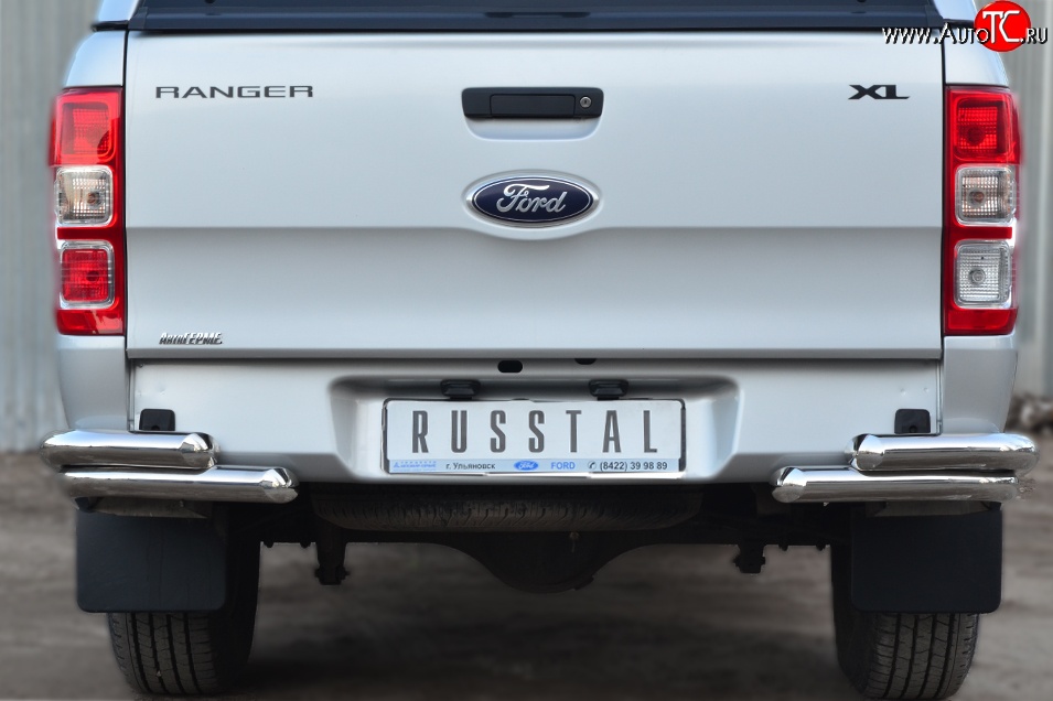 24 999 р. Защита заднего бампера (2 трубы Ø63 мм уголки, нержавейка) SLITKOFF Ford Ranger DoubleCab дорестайлинг (2011-2016)  с доставкой в г. Пермь