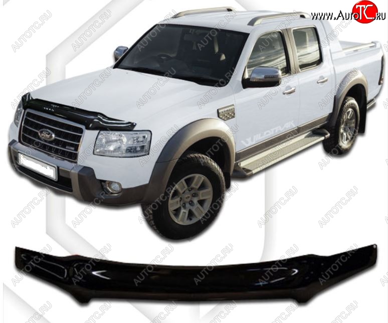 2 299 р. Дефлектор капота CA-Plastic Ford Ranger дорестайлинг (2006-2009) (Classic черный, Без надписи)  с доставкой в г. Пермь