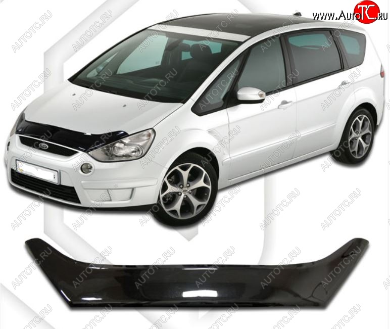 2 079 р. Дефлектор капота CA-Plastic Ford S-Max 1 дорестайлинг (2006-2010) (Classic черный, Без надписи)  с доставкой в г. Пермь