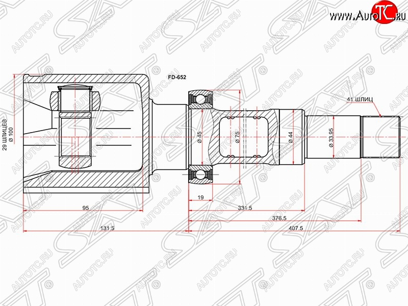 7 499 р. Правый шрус внутренний SAT (шлицы 29/41, сальник 44 мм, 2.2 TDCi 85PS) Ford Transit цельнометаллический фургон (2006-2014)  с доставкой в г. Пермь