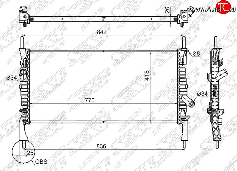 8 849 р. Радиатор двигателя SAT (пластинчатый, 2.2TD/2.3/2.4TD, МКПП) Ford Transit цельнометаллический фургон (2006-2014)  с доставкой в г. Пермь