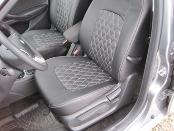9 449 р. Чехлы для сидений Lord Autofashion Турин Ромб (экокожа) Лада Веста SW 2181 универсал дорестайлинг (2017-2022) (Чёрный, вставка чёрная, строчка бежевая)  с доставкой в г. Пермь. Увеличить фотографию 4