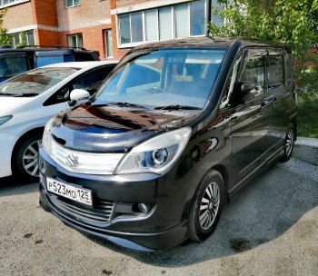 2 479 р. Дефлектор капота CA-Plastiс  Suzuki Solio (2010-2015) дорестайлинг, рестайлинг (Шелкография черная)  с доставкой в г. Пермь. Увеличить фотографию 4