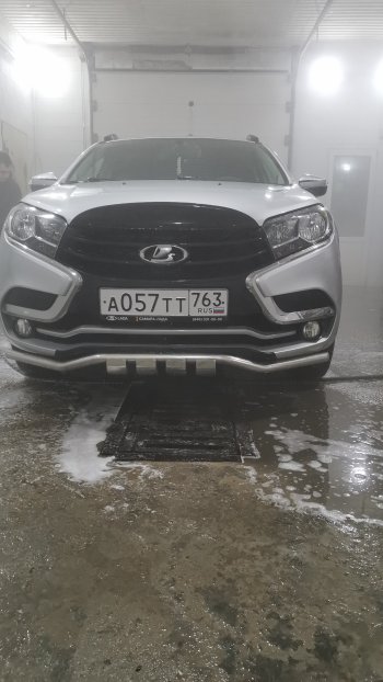 9 299 р. Защита переднего бампера из изогнутой трубы диаметром 42 мм Slitkoff  Лада XRAY (2016-2022) (Цвет: нержавеющая полированная сталь)  с доставкой в г. Пермь. Увеличить фотографию 6