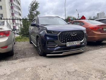 13 899 р. Защита переднего бампера Slitkoff (Ø 57+Ø 42).  Chery Tiggo 8  1 T18 (2019-2023) рестайлинг (Полированная нержавейка)  с доставкой в г. Пермь. Увеличить фотографию 4