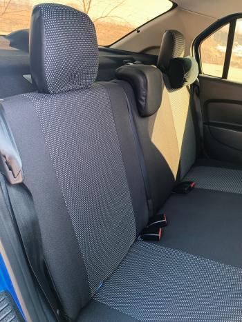 4 799 р. Чехлы сидений (экокожа-жаккард, 60/40) Петров А10 Renault Sandero (B8) дорестайлинг (2014-2018) (Черный)  с доставкой в г. Пермь. Увеличить фотографию 5
