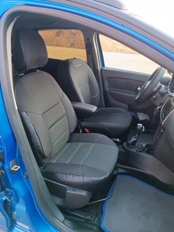 4 799 р. Чехлы сидений (экокожа-жаккард, 60/40) Петров А10 Renault Sandero (B8) дорестайлинг (2014-2018) (Черный)  с доставкой в г. Пермь. Увеличить фотографию 3